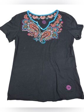 Double D Ranchwear Black Floral Embroidered Top Large